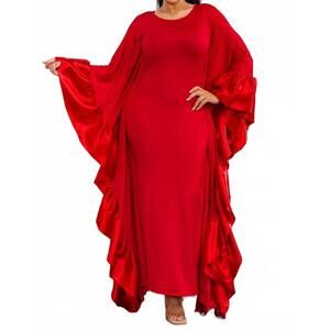 NEW KAREN T DESIGN holiday long ruffled velvet dress in red
